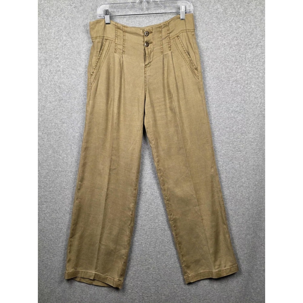 Sundance Pants Womens 4 Tan Linen Blend Wide Leg Pleated High Rise Trousers